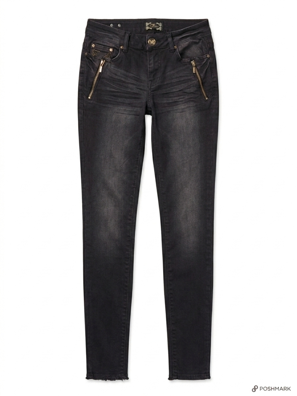 Sean John Washed Black Skinny Jeans with Silver Button